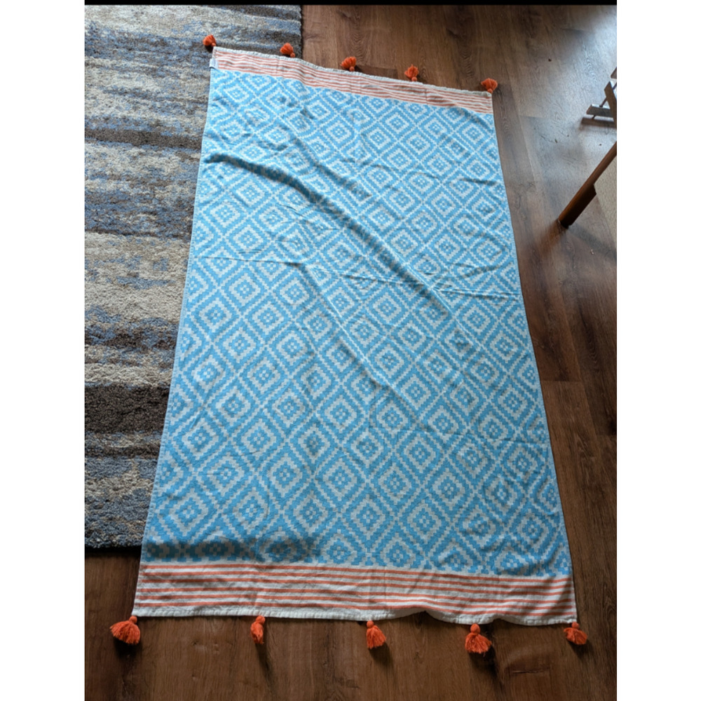 Hilana Turkish Towel / Blanket Turquoise Orange Tassels